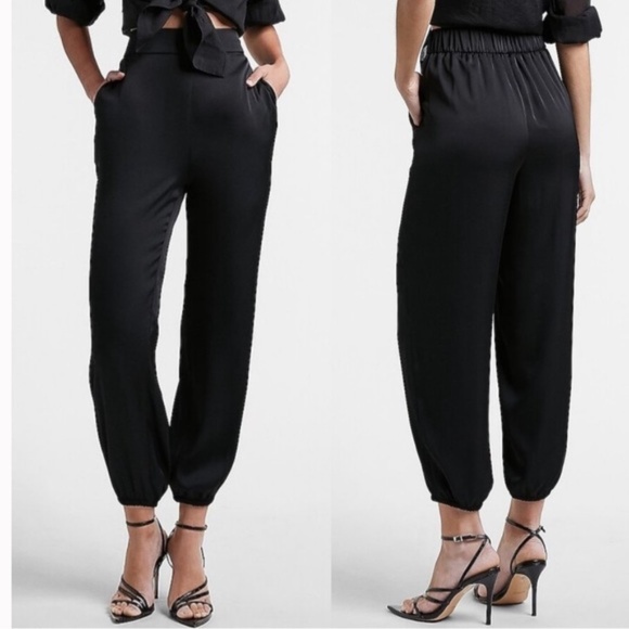 Sincerly Jules Pants - NWOT SINCERELY JULES BLACK SATIN JOGGERS JOGGER PANTS SILKY SIZE LARGE